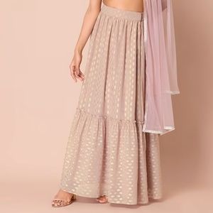 Blush Pink Embroidered Foil Ruffled Indian Lehenga Skirt